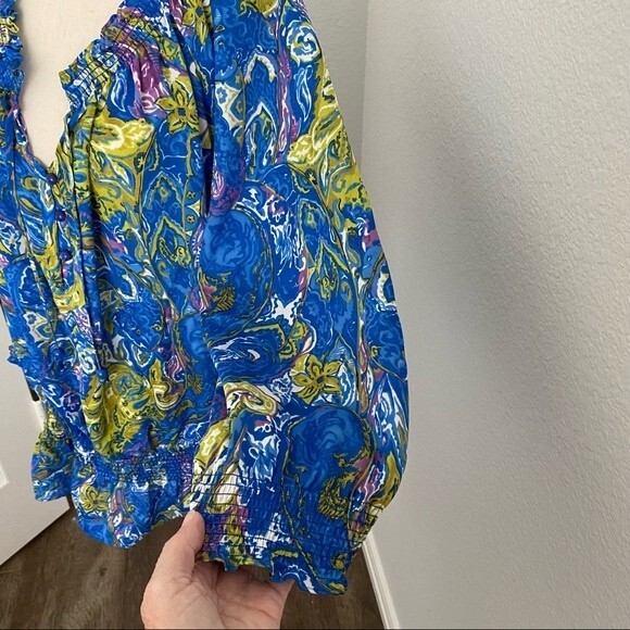 NWT.  Jones NY Blue Pink Floral Abstract Design Jewel Neck L-Sleeve Sexy Size 1X - Picture 4 of 13